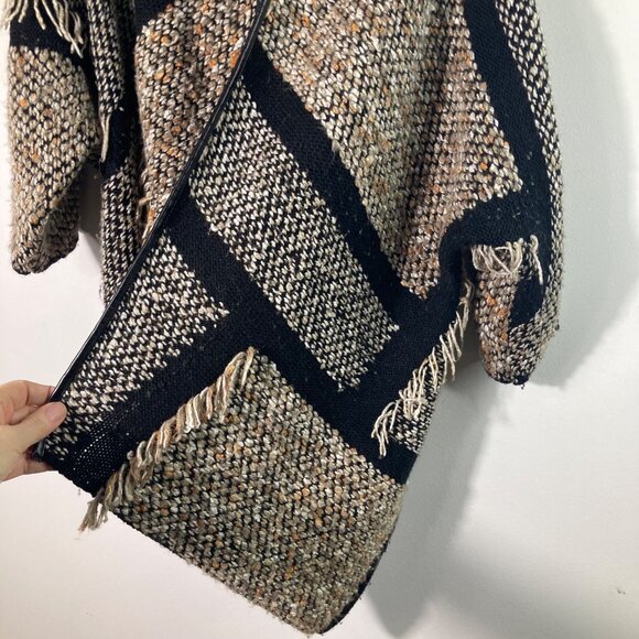 Chicos Wool Blend Fringe Tweed Kinsley Cardigan Sweater M Black Neutral - Picture 5 of 11